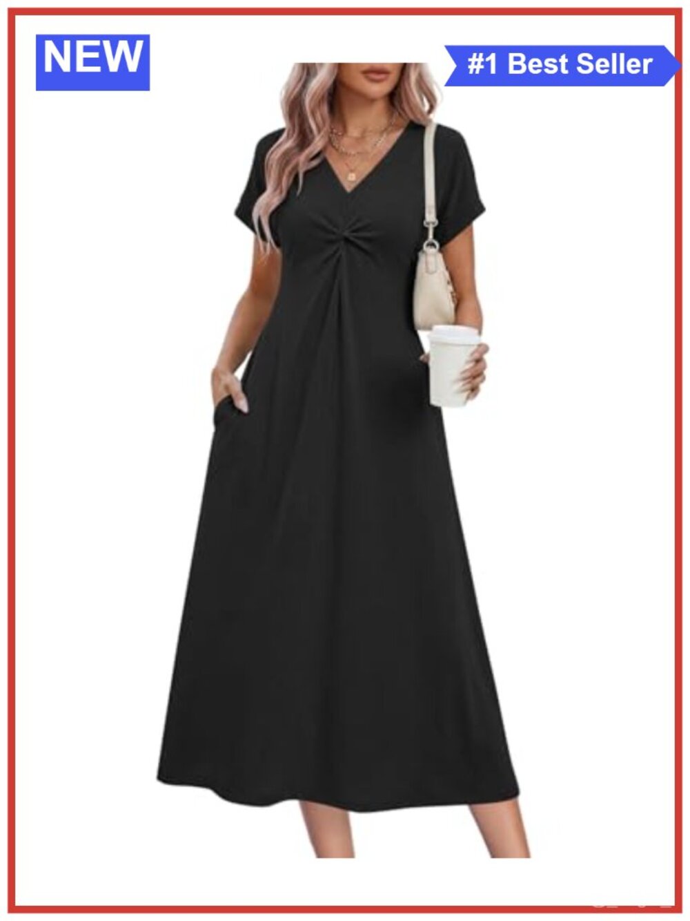 Women's Twist Front V Neck Midi Dress Short Sleeve Jersey Casual